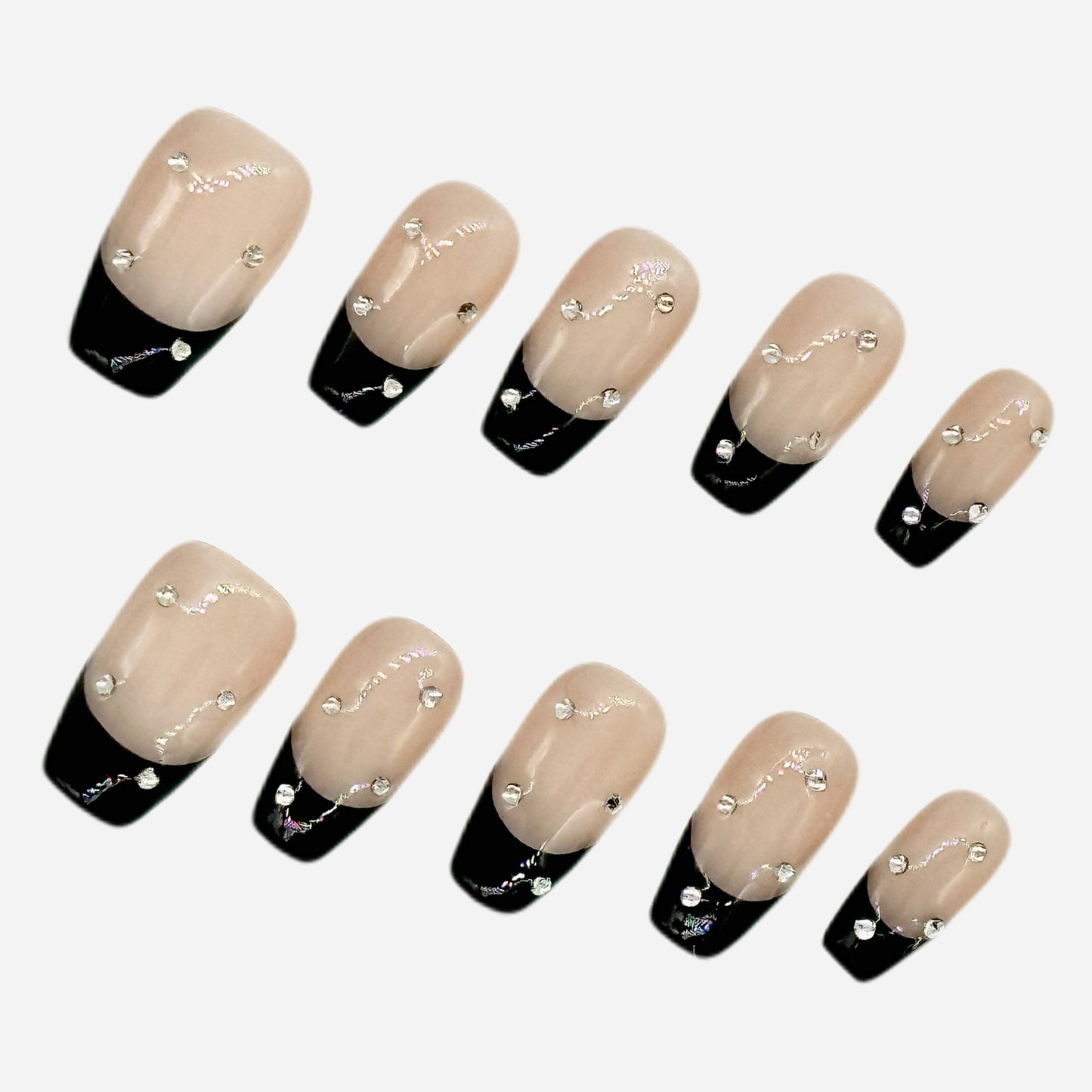 Black French Rhinestone Nails – Coffin