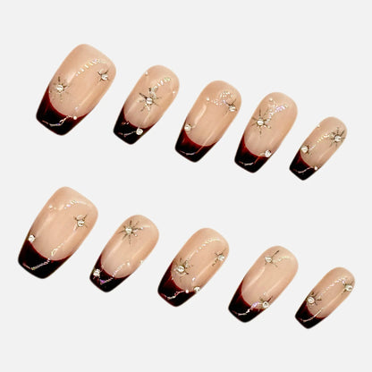 Red French Tip Press On Nails – Coffin