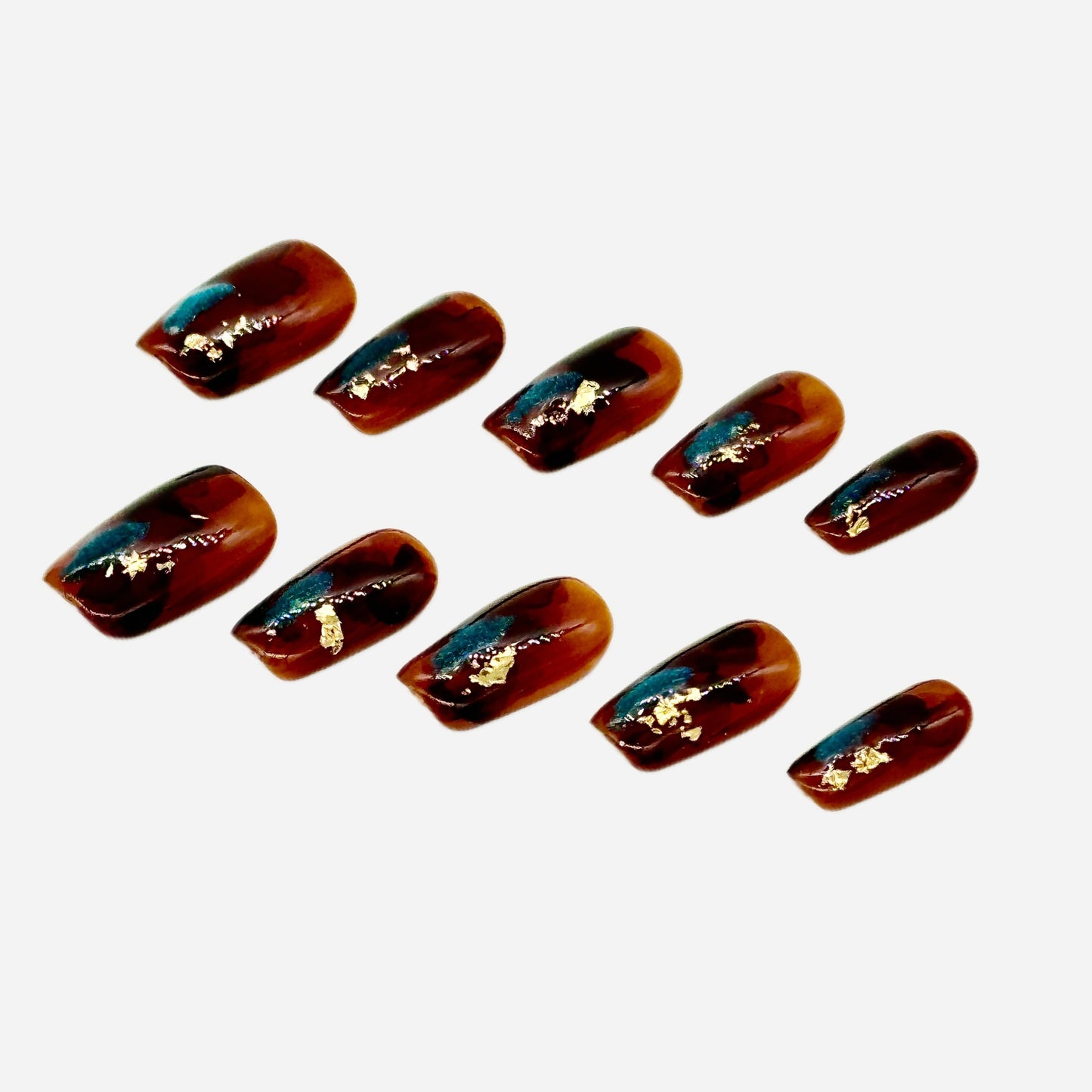 Amber Glow Press On Nails – Abstract Gradient Square/Squoval