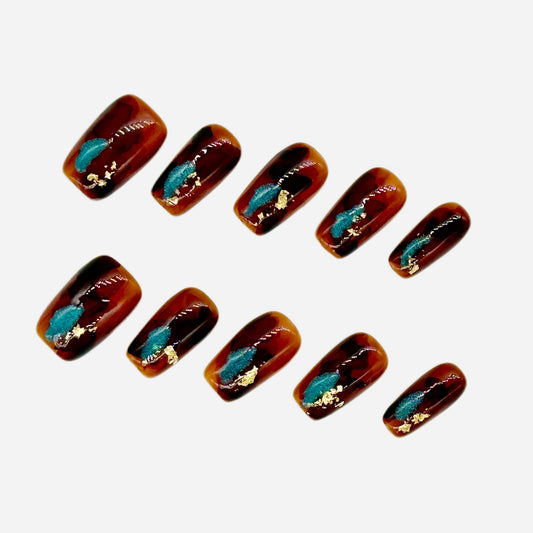 Amber Glow Press On Nails – Abstract Gradient Square/Squoval