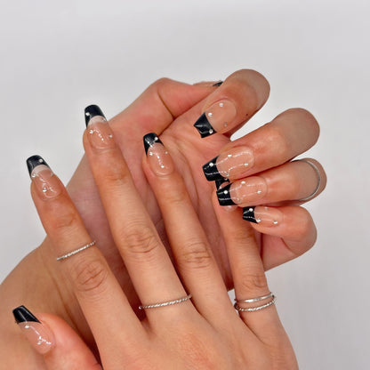 Black French Rhinestone Nails – Coffin