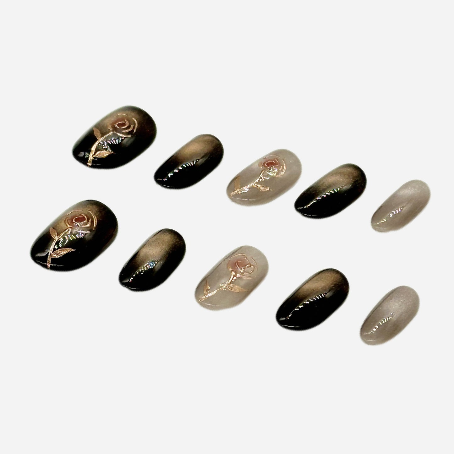 Black Gradient Press On Nails – Sheer & Metallic Oval/Round