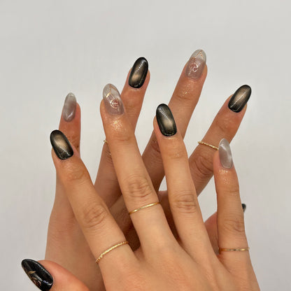 Black Gradient Press On Nails – Sheer & Metallic Oval/Round