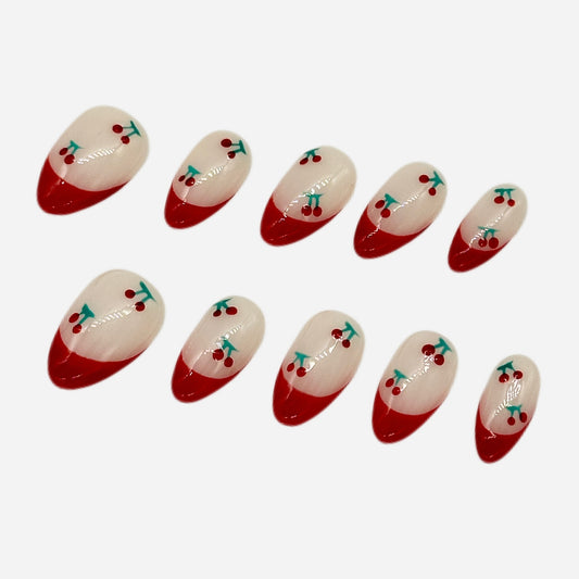 Cherry French Press On Nails – Red Tip Stiletto