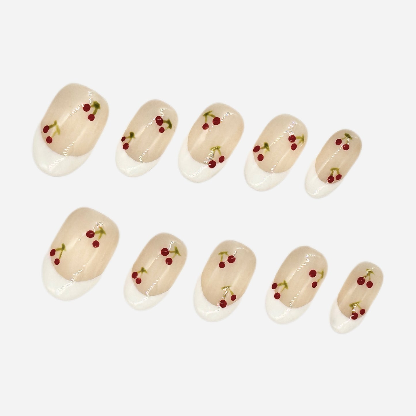 Cherry French Press On Nails – White Tip Oval