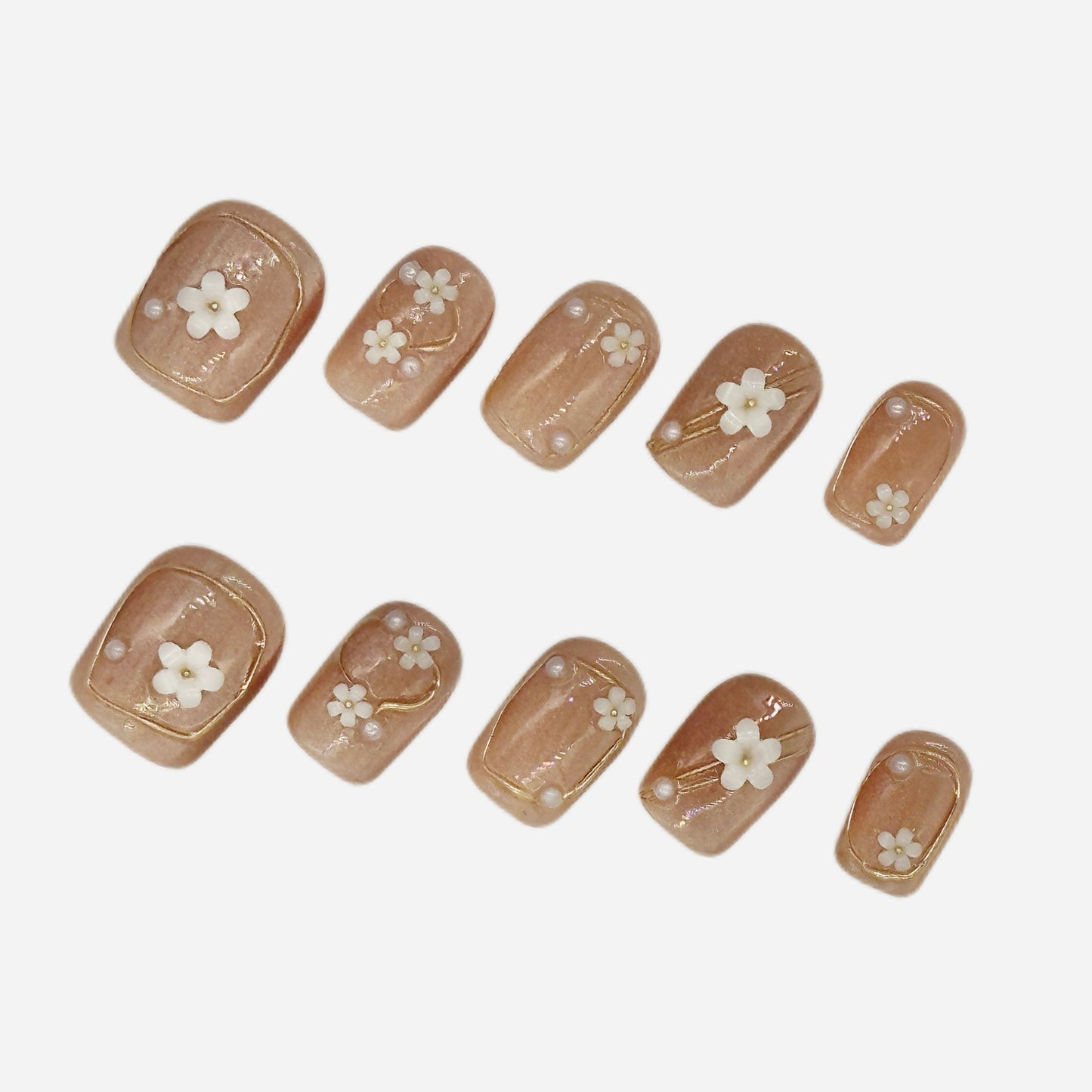 Daisy Pearl Press On Nails – Nude Shimmer Square/Squoval