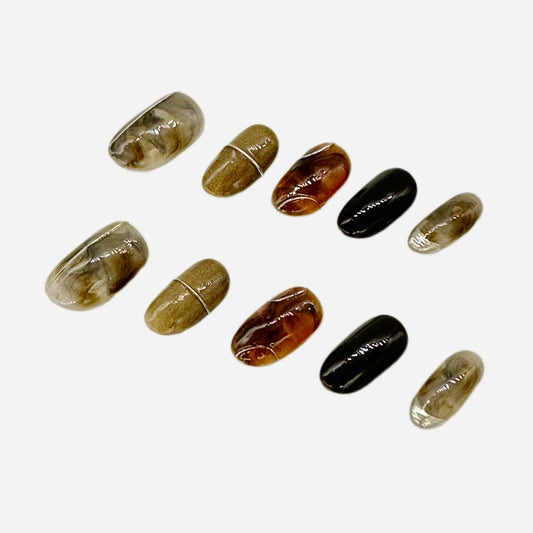 Earthy Tones Marble Press On Nails – Medium Oval