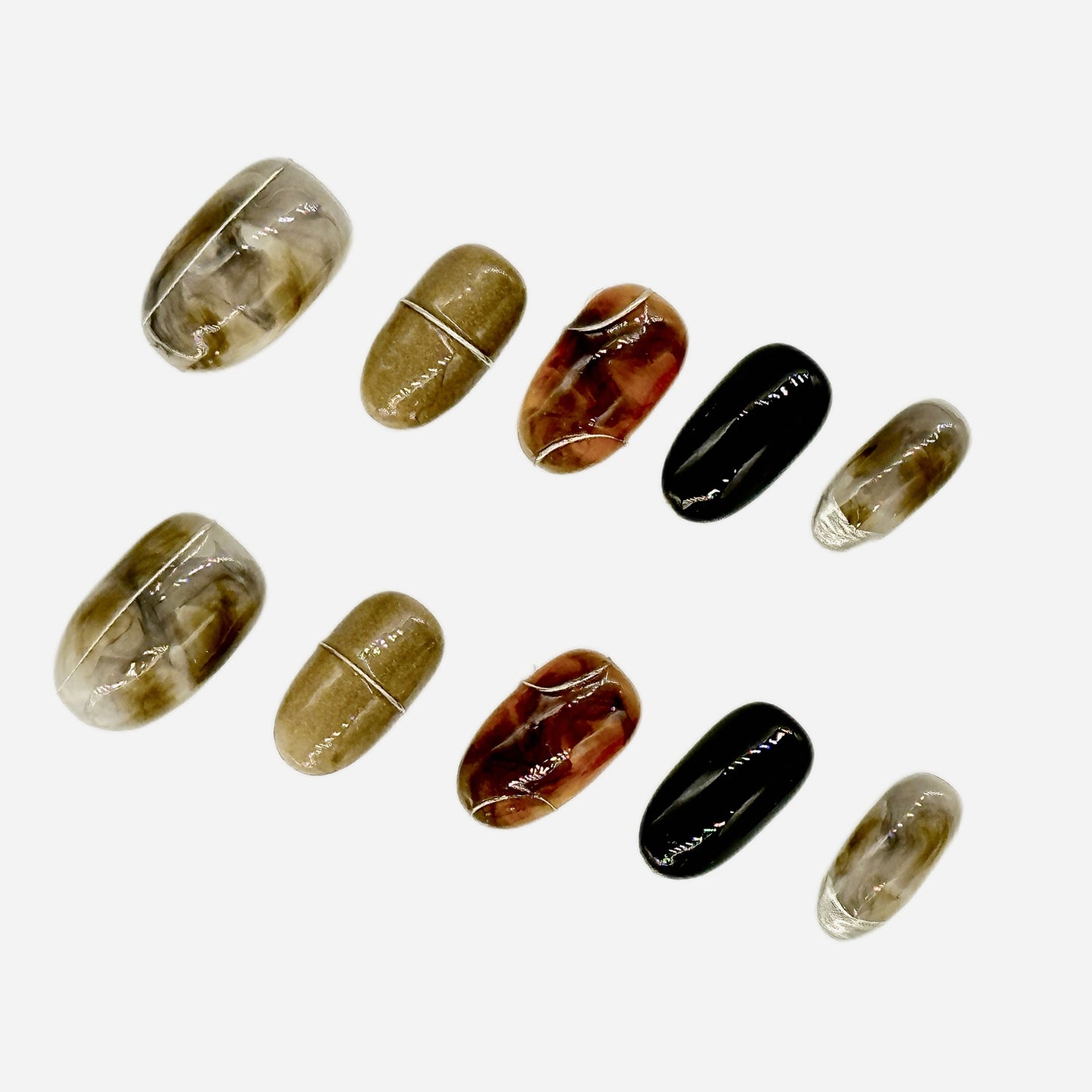 Earthy Tones Marble Press On Nails – Medium Oval