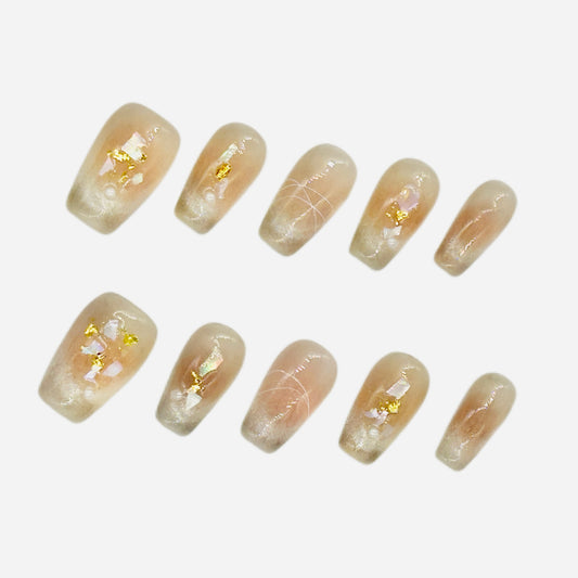 Ethereal Sheer Press On Nails – Gold Foil Gradient Square/Squoval