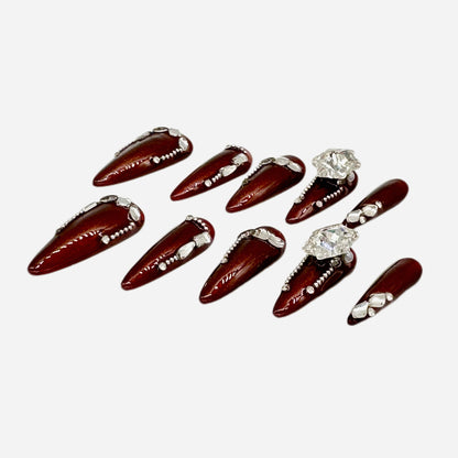 Gothic Ruby Press On Nails – Red & Rhinestone Stiletto