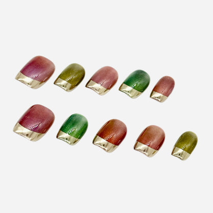 Metallic French Press On Nails – Multicolor Square