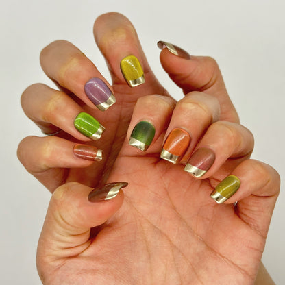 Metallic French Press On Nails – Multicolor Square