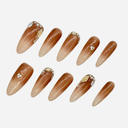 Mocha Ombre Press On Nails – Brown Gradient Stiletto