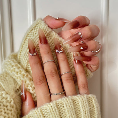 Mocha Ombre Press On Nails – Brown Gradient Stiletto