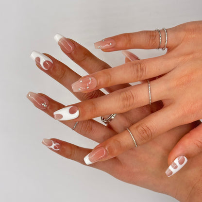 Modern French Press On Nails – White & Nude Coffin