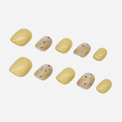 Pastel Polka Press On Nails – Soft Yellow Short