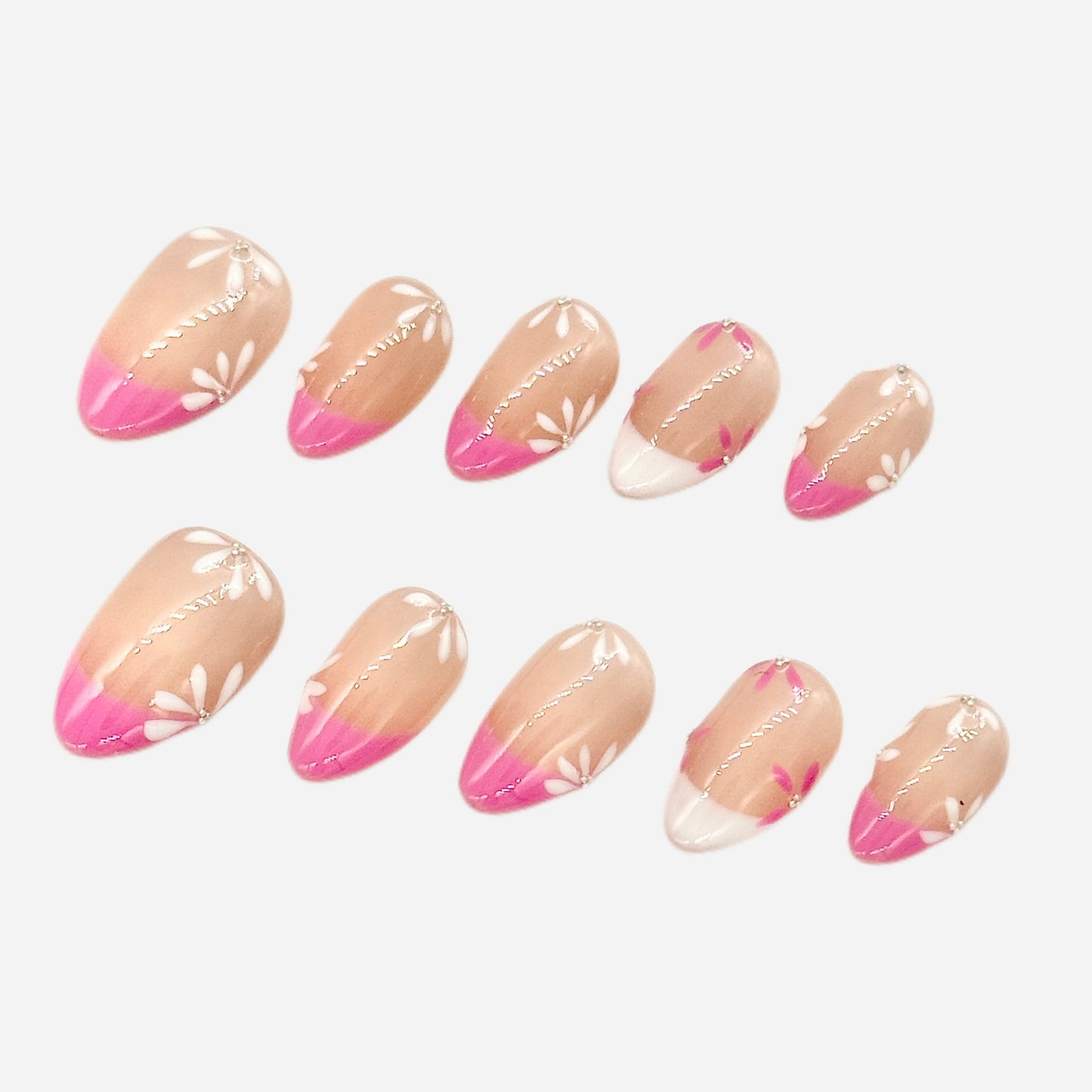 Pink Petal Press On Nails – French Tip Stiletto