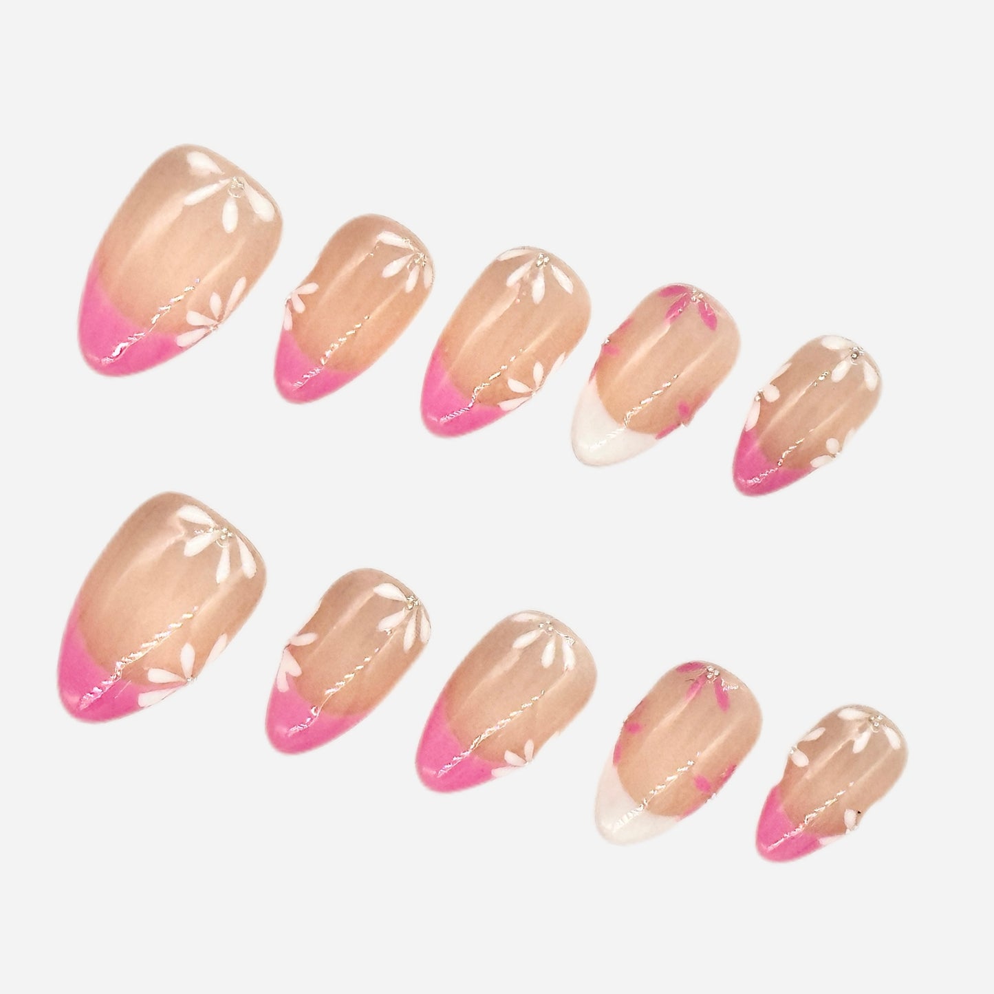 Pink Petal Press On Nails – French Tip Stiletto