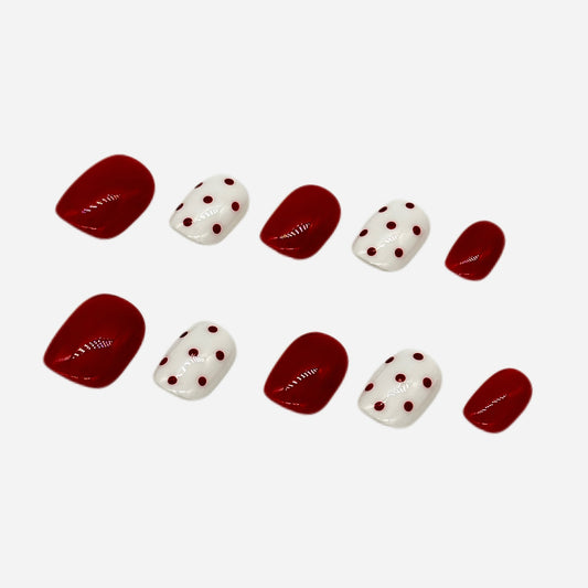 Red & White Polka Dot Nails – Short Square