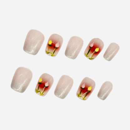 Floral Press On Nails – Blush Pink Short Square