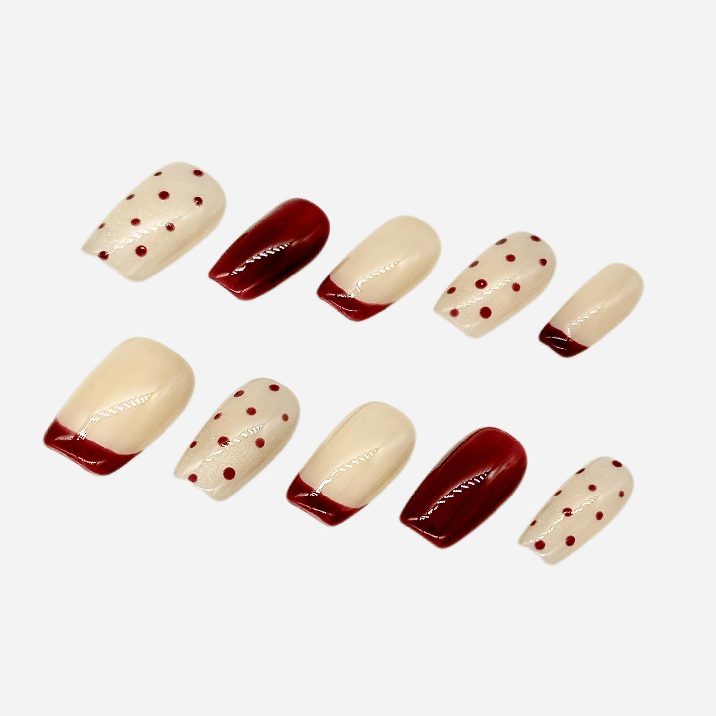 Red Polka Dots French Press On Nails – Square