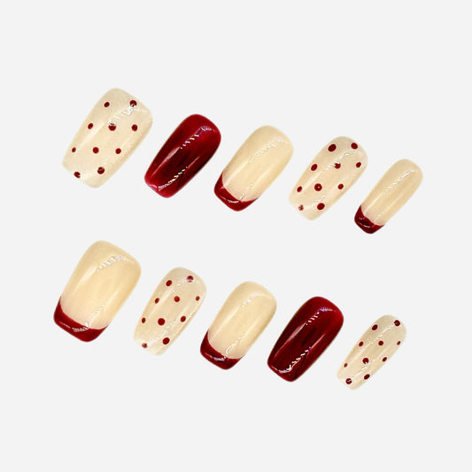 Red Polka Dots French Press On Nails – Square