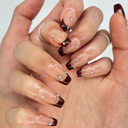 Red French Tip Press On Nails – Coffin